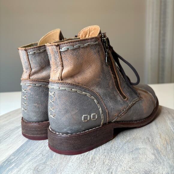 Bed Stu Bonnie Gray Brown Distressed Leather Lace Up Zip Ankle Boots Women’s 9.5 - Picture 6 of 12